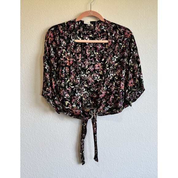 Sonoma Women's Floral Flutter Sleeve Cover Up Wrap Shawl Tie Front Crop No Size - Picture 1 of 9